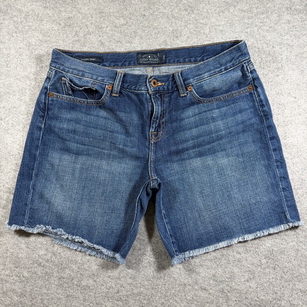 Lucky Brand Laguna Shorts Womens 6/28 Blue Denim Cut Off Frayed Hem 5 Pocket